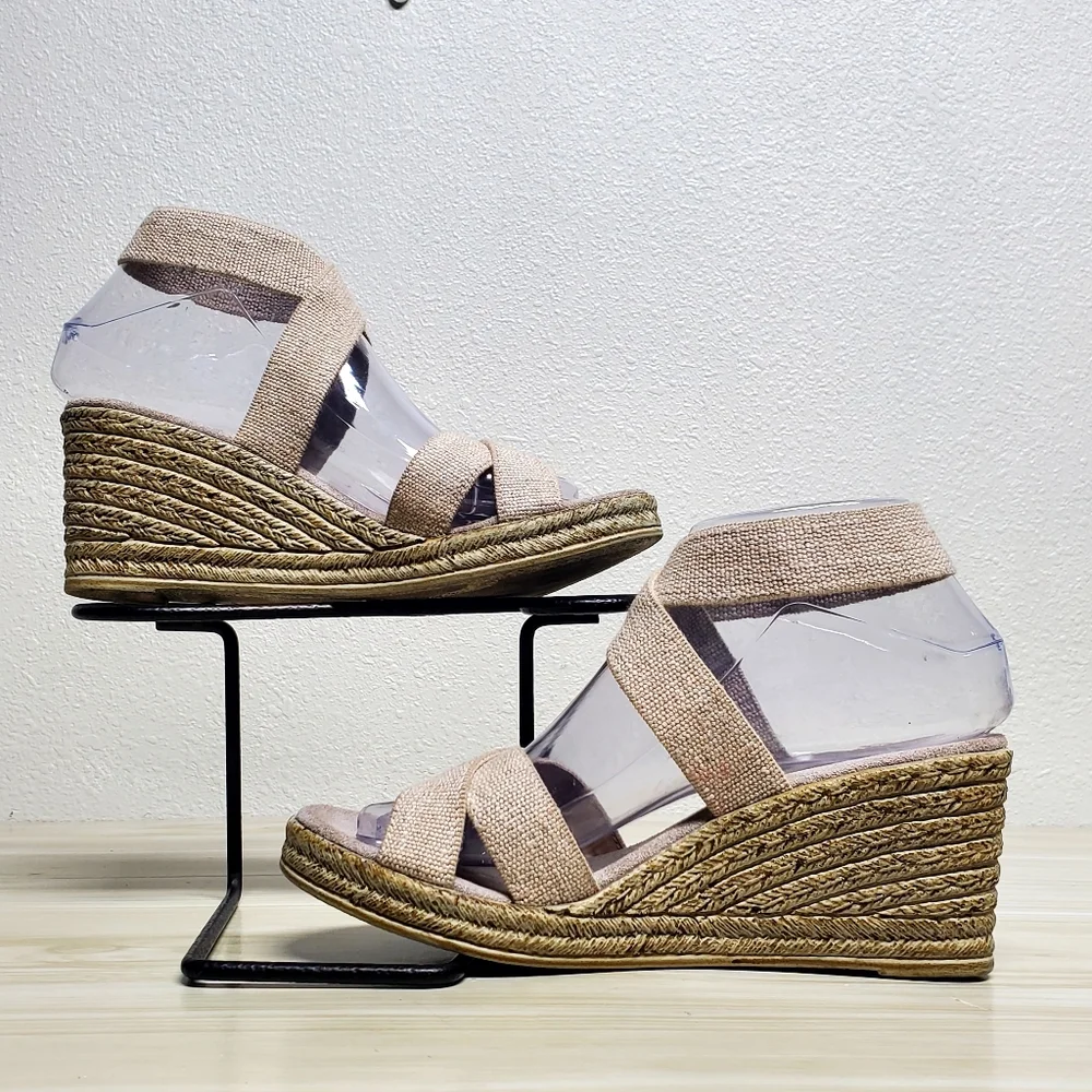 Charleston Beige Espadrille Wedge Sandals Size 8